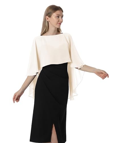 Hotshawl Capelets for women Chiffon Cape Shawls and Wraps for Evening Dress Wedding Capes Cover Up (Pale Champagne) - Image 2