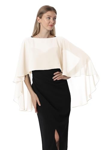 Hotshawl Capelets for women Chiffon Cape Shawls and Wraps for Evening Dress Wedding Capes Cover Up (Pale Champagne) - Image 3
