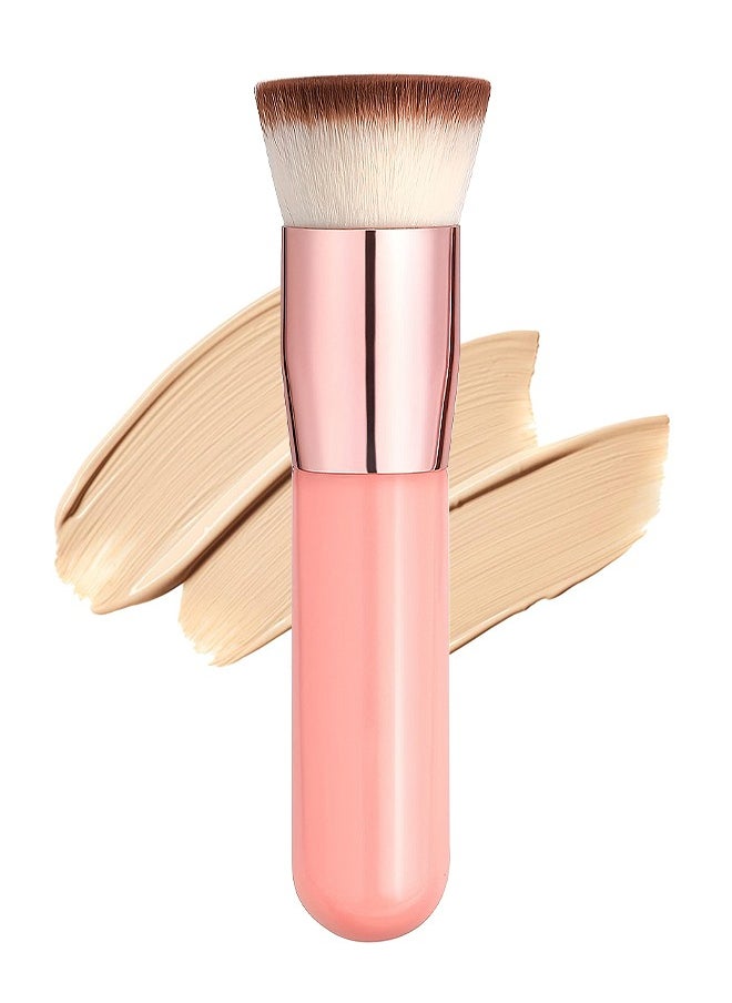 HS Foundation Brush For Liquid Makeup Flat Top Kabuki Synthetic Professional Makeup Brushes Liquid Blending Mineral Powder Buffing Stippling Makeup Tools, Pink  - Image 1