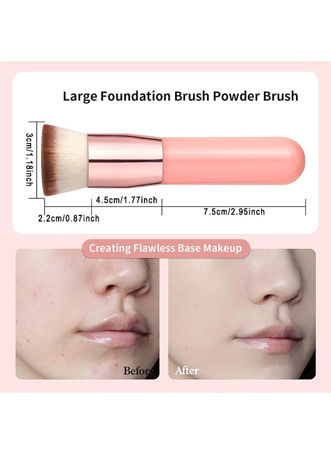 HS Foundation Brush For Liquid Makeup Flat Top Kabuki Synthetic Professional Makeup Brushes Liquid Blending Mineral Powder Buffing Stippling Makeup Tools, Pink  - Image 2