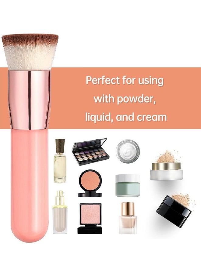 HS Foundation Brush For Liquid Makeup Flat Top Kabuki Synthetic Professional Makeup Brushes Liquid Blending Mineral Powder Buffing Stippling Makeup Tools, Pink  - Image 5