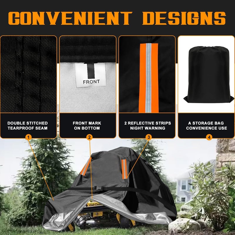 ClawsCover Outdoor Zero-Turn Mower Cover Waterproof,Heavy Duty 600D Tearproof Anti-UV, Universal Fit Riding Lawn Tractor Covers Up to 60" Decks,All Season Using, Windproof Nylon Buckle,79"Lx46"Wx55"H-Premium - Image 4