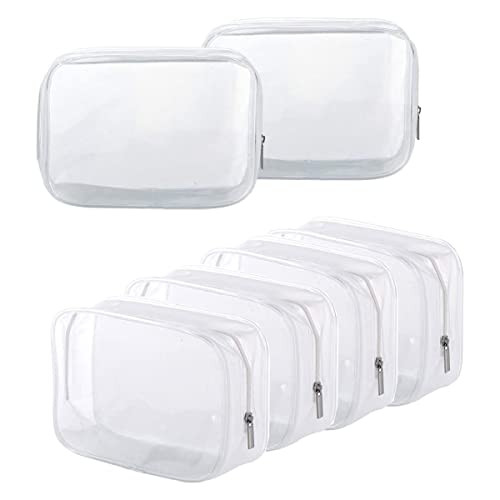 BEFORYOU 6 Pack Clear Toiletry Carry Pouch with Zipper Portable Plastic Waterproof Cosmetic Bag TSA Approved for Vacation Travel Bathroom and Organizing (White, Large) - Image 1