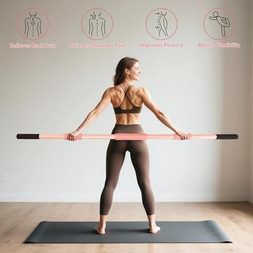 Scisum Pink Yoga Stick 58 Inch - Alloy Steel Stretching & Exercise Stick with Neck & Hand Pads, Shoulder Flexibility Tool for Yoga, Pilates & Home Gym Workouts - Image 5