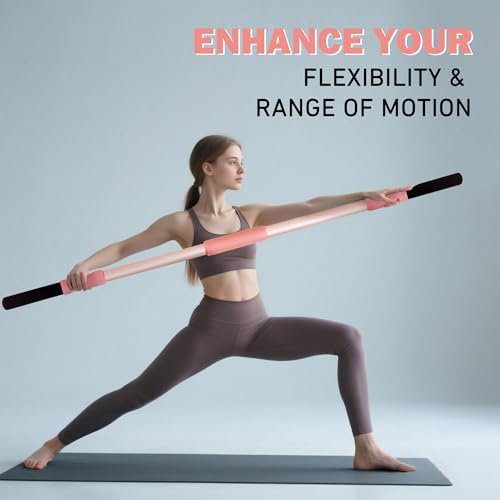 Scisum Pink Yoga Stick 58 Inch - Alloy Steel Stretching & Exercise Stick with Neck & Hand Pads, Shoulder Flexibility Tool for Yoga, Pilates & Home Gym Workouts - Image 4