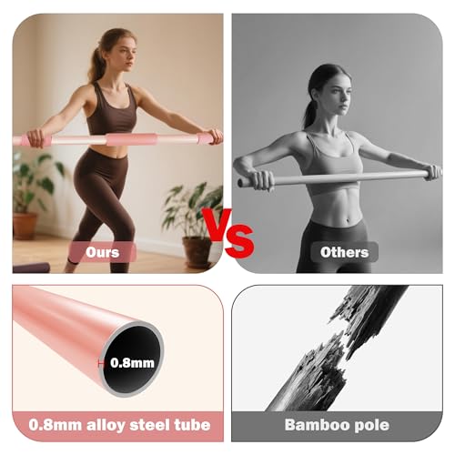Scisum Pink Yoga Stick 58 Inch - Alloy Steel Stretching & Exercise Stick with Neck & Hand Pads, Shoulder Flexibility Tool for Yoga, Pilates & Home Gym Workouts - Image 2