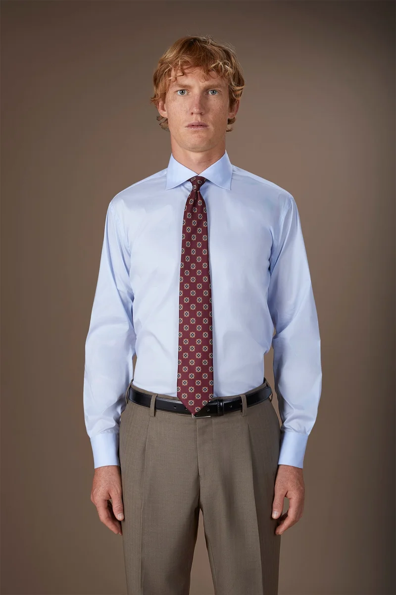 Men's shirt with classic collar in slightly elasticized technical fabric suitable for cufflinks - Lt Sky