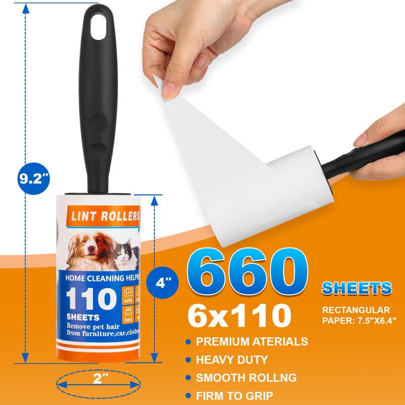 Lint Roller, 660 Sheets with 3 Handles, Pet Hair Remover for Laundry and Clothes, Extra Sticky Lint Rollers for Pet Hair, Dog & Cat Hair Removal Tool, Reusable Lint Brush for Furniture, Car, Wardrobe - Image 2