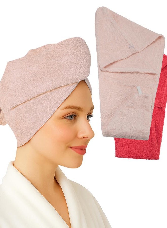 Textila Stores Textila 100% Cotton Hair Wrap Towels for Women (Pack of 2, Plum & Pink) – Soft & Absorbent Turban Towels for Long, Curly, Frizz-Prone Hair - Image 1
