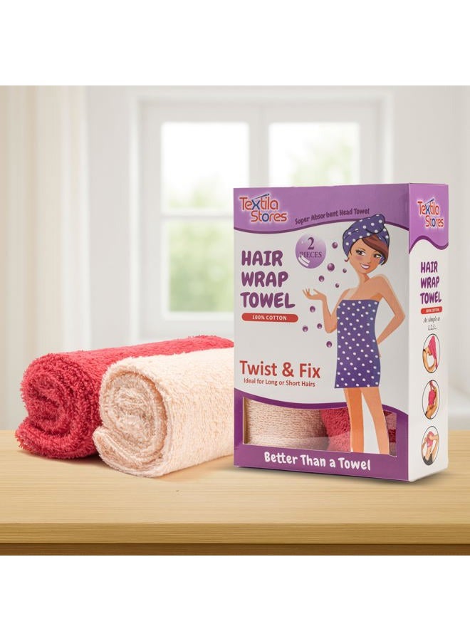 Textila Stores Textila 100% Cotton Hair Wrap Towels for Women (Pack of 2, Plum & Pink) – Soft & Absorbent Turban Towels for Long, Curly, Frizz-Prone Hair - Image 2