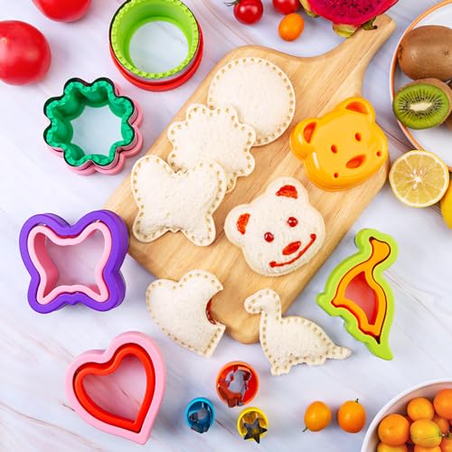 Kimfead Sandwich Cutter for Kids 48 Pcs, Kimfead Cookie Cutters, Fruit Vegetable Cutter Shapes, Food Picks for Bento Box, Mouse Dinosaur Star Square Heart Shape - Image 2