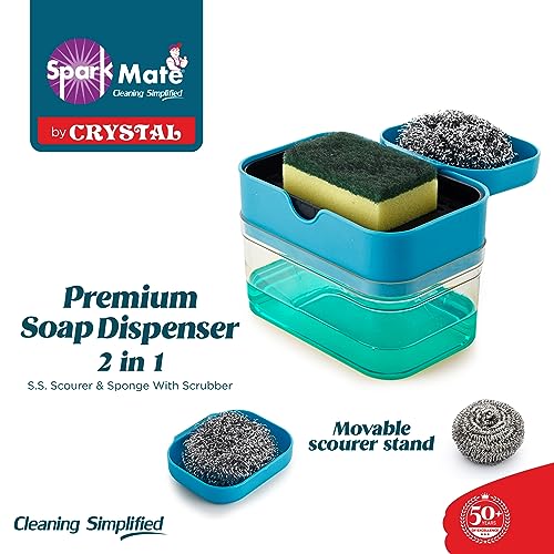 Sparkmate by Crystal Plastic Premium Soap Dispenser 2 in 1-Ss Scourer&Sponge with Scrubber,Assorted - Image 2