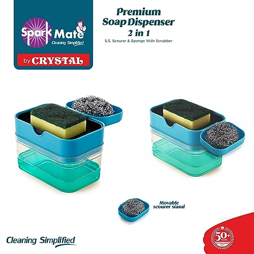 Sparkmate by Crystal Plastic Premium Soap Dispenser 2 in 1-Ss Scourer&Sponge with Scrubber,Assorted - Image 3