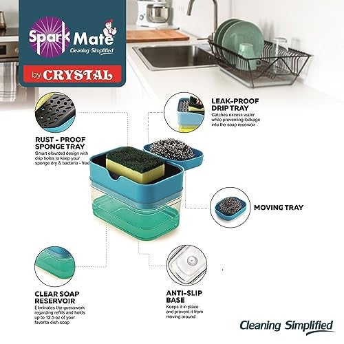 Sparkmate by Crystal Plastic Premium Soap Dispenser 2 in 1-Ss Scourer&Sponge with Scrubber,Assorted - Image 5