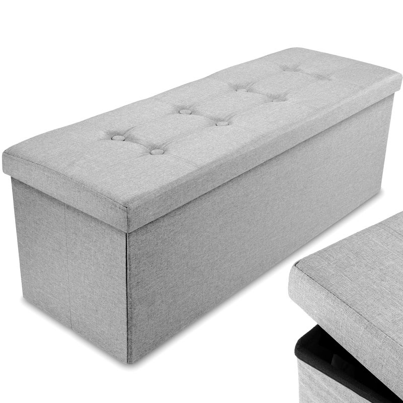 Nyxi Ottoman 110  38  38cm Foldable Storage Boxes Seat Foot Stool Storage Box with Lids for Kids Toys Bedroom Hallway Living Room Light Grey