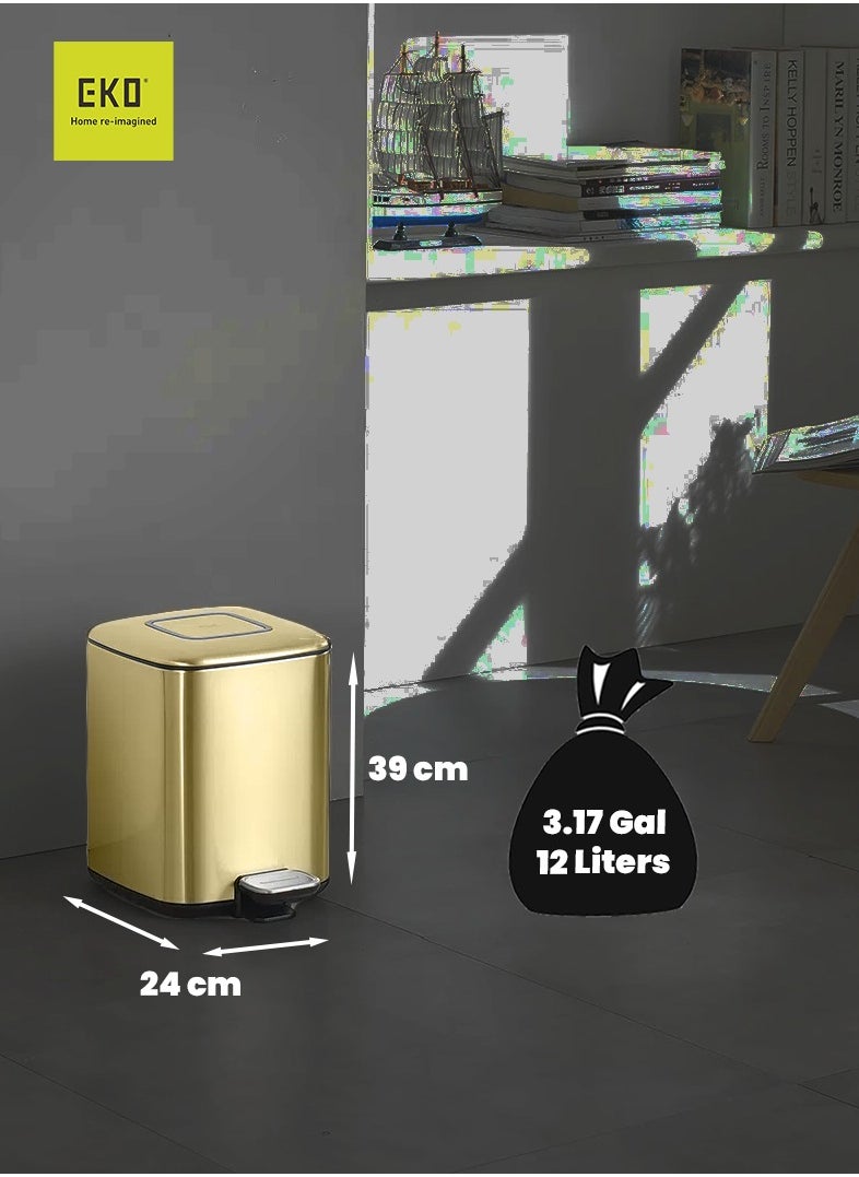 EKO - REGENT SERIES | Brushed Stainless Steel Finish | Soft-Closing | Fingerprint-Resistant | Pedal Trash & Garbage Bin | Multiple Sizes ( 6 - 32 Liters ) & Colors  | 12 Liters | Champagne Gold - Image 1
