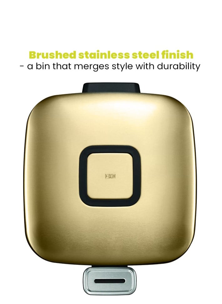 EKO - REGENT SERIES | Brushed Stainless Steel Finish | Soft-Closing | Fingerprint-Resistant | Pedal Trash & Garbage Bin | Multiple Sizes ( 6 - 32 Liters ) & Colors  | 12 Liters | Champagne Gold - Image 1