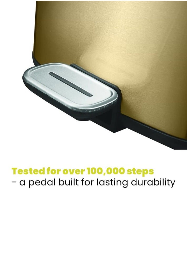 EKO - REGENT SERIES | Brushed Stainless Steel Finish | Soft-Closing | Fingerprint-Resistant | Pedal Trash & Garbage Bin | Multiple Sizes ( 6 - 32 Liters ) & Colors  | 12 Liters | Champagne Gold - Image 1