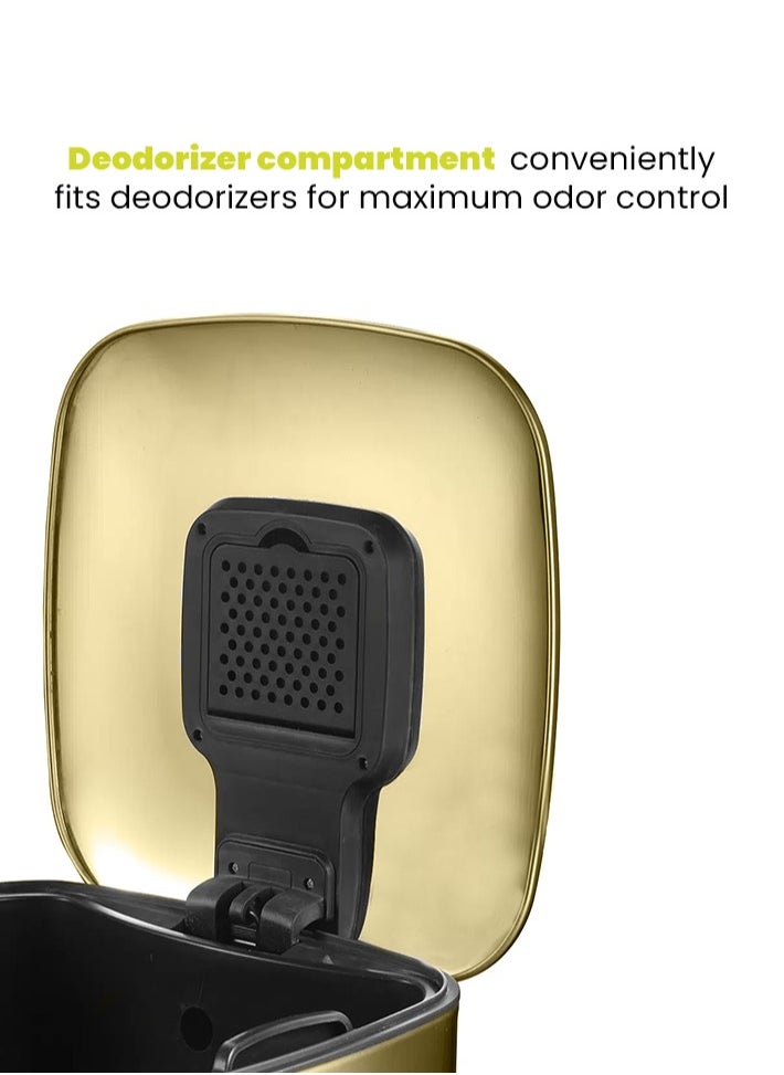 EKO - REGENT SERIES | Brushed Stainless Steel Finish | Soft-Closing | Fingerprint-Resistant | Pedal Trash & Garbage Bin | Multiple Sizes ( 6 - 32 Liters ) & Colors  | 12 Liters | Champagne Gold - Image 1