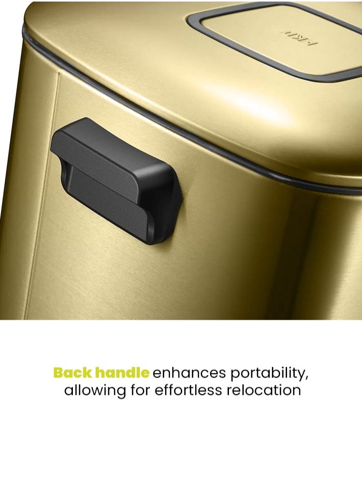 EKO - REGENT SERIES | Brushed Stainless Steel Finish | Soft-Closing | Fingerprint-Resistant | Pedal Trash & Garbage Bin | Multiple Sizes ( 6 - 32 Liters ) & Colors  | 12 Liters | Champagne Gold - Image 1