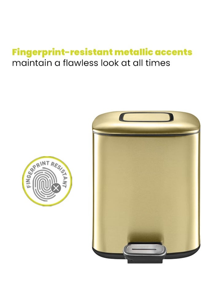 EKO - REGENT SERIES | Brushed Stainless Steel Finish | Soft-Closing | Fingerprint-Resistant | Pedal Trash & Garbage Bin | Multiple Sizes ( 6 - 32 Liters ) & Colors  | 12 Liters | Champagne Gold - Image 1