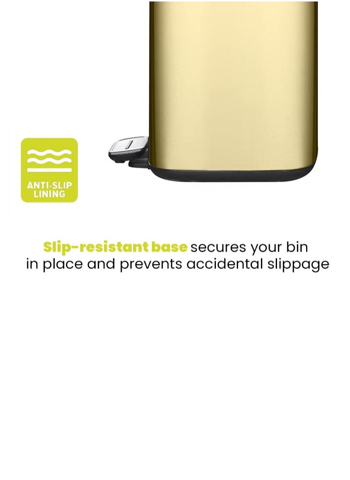 EKO - REGENT SERIES | Brushed Stainless Steel Finish | Soft-Closing | Fingerprint-Resistant | Pedal Trash & Garbage Bin | Multiple Sizes ( 6 - 32 Liters ) & Colors  | 12 Liters | Champagne Gold - Image 1