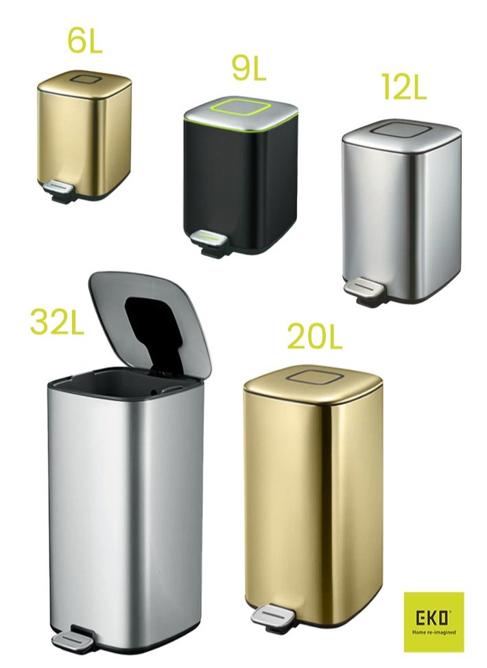 EKO - REGENT SERIES | Brushed Stainless Steel Finish | Soft-Closing | Fingerprint-Resistant | Pedal Trash & Garbage Bin | Multiple Sizes ( 6 - 32 Liters ) & Colors  | 12 Liters | Champagne Gold - Image 1