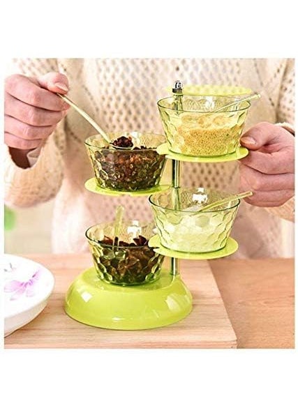 SHREE HANS CREATION SHREE HANS CREATION 4 In 1 Multipurpose 360 Degree Rotating Pickle Spice Rack Container For Kitchen 4 Pickle Jar Pickle Tower Pickle Set For Dinning Table Pickle Stand With 4 Spoon Green  - Image 1