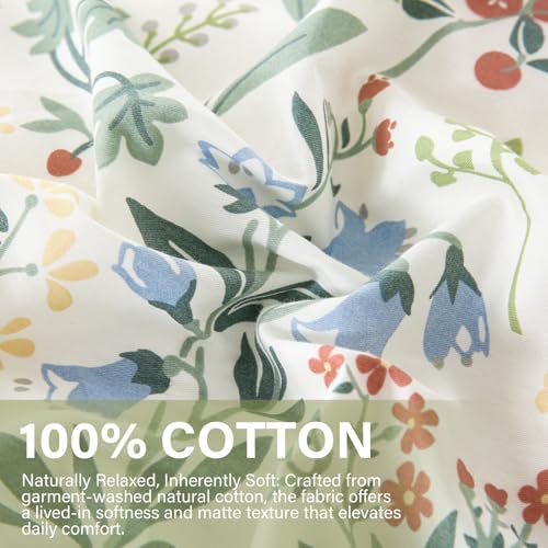Cozaline White Ruffle Duvet Cover Set King 100% Cotton Green Floral Duvet Cover 3 Pcs Aesthetic Comforter Cover for All Seasons Soft Breathable Bedding Set with Zipper Closure - Image 3
