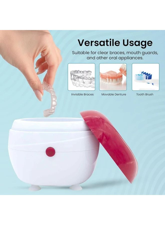Red Upgraded Version Portable Denture Cleaning Box With Filter For Dental Brace And Mouthguard No Battery Needed Thoughtful Gift For Christmas Halloween Valentine Parents - Image 2