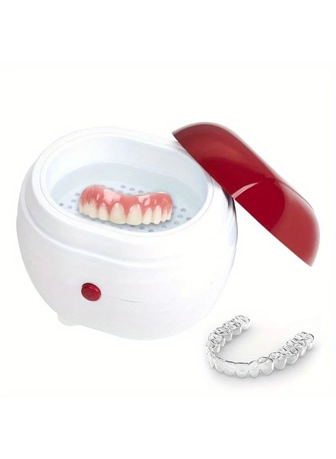 Red Upgraded Version Portable Denture Cleaning Box With Filter For Dental Brace And Mouthguard No Battery Needed Thoughtful Gift For Christmas Halloween Valentine Parents - Image 1