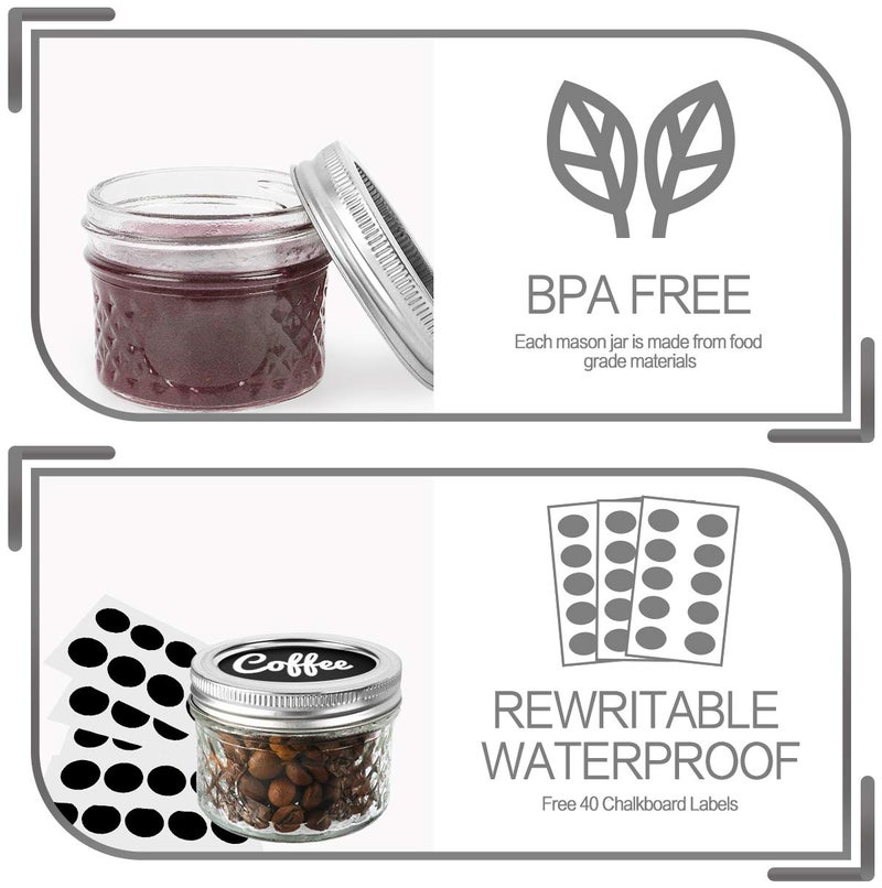 VERONES Mason Jars 4 OZ, Canning Jars With Regular Lids, Ideal for Jam, Honey, Wedding Favors, Shower Favors, DIY Spice Jars, 40 PACK - Image 3