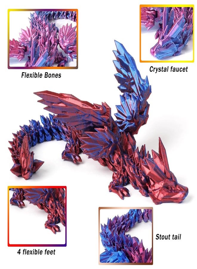 Kizcmvre 3D Printed Dragon with Wings,9 inch Crystal Dragon with Wings,3D Printed Articulated Winged Dragon,Perfect Desktop Decor & 3D-Printed Animal Collectibles.(4 PCS) - Image 4