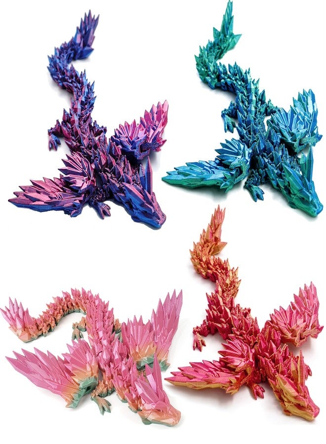 Kizcmvre 3D Printed Dragon with Wings,9 inch Crystal Dragon with Wings,3D Printed Articulated Winged Dragon,Perfect Desktop Decor & 3D-Printed Animal Collectibles.(4 PCS) - Image 1