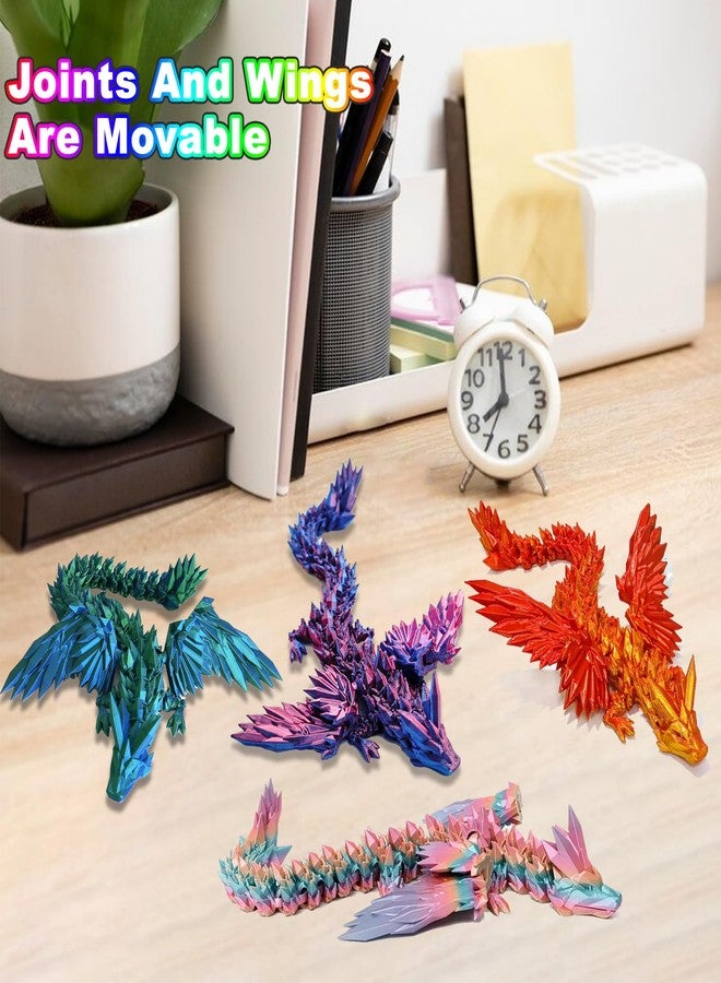 Kizcmvre 3D Printed Dragon with Wings,9 inch Crystal Dragon with Wings,3D Printed Articulated Winged Dragon,Perfect Desktop Decor & 3D-Printed Animal Collectibles.(4 PCS) - Image 5