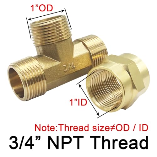 Joywayus 34 Inch NPT Brass Pipe Fitting Barstock Tee 3 Way 34 NPT Male x 34 NPT Female x 34 NPT Male Hose Fitting - Image 3