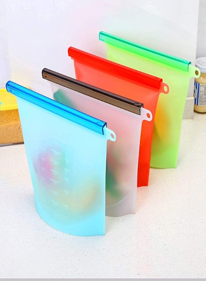 LDG WARE Reusable Silicone Food Storage Bags | Food Grade Silicone Bags for Fridge Storage | Ziplock Bags for Freezer | VegetableBags for Fridge Storage Box | Ziplock Pouch for Kitchen Use(4-pcs) - Image 1