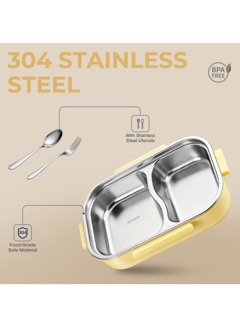أداندو صندوق غداء من الفولاذ المقاوم للصدأ: صندوق بينتو محمول مانع للتسرب 304 - عازل حراري قابل للفصل - آمن للاستخدام في الميكروويف، سهل التنظيف، مناسب للكبار والطلاب والمكاتب والمدارس - مع حقيبة حرارية وأدوات مائدة (أصفر) - Image 5