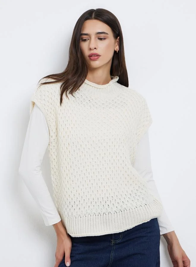 Styli White Knitted Sleeveless Sweater