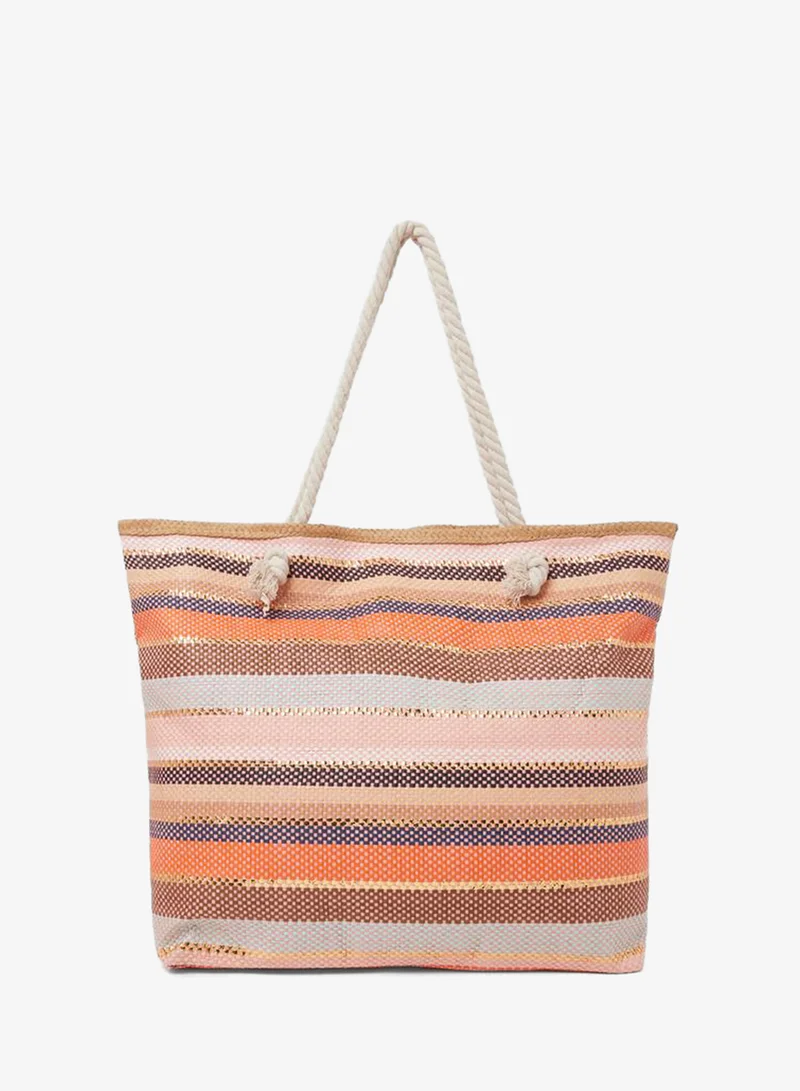 Styli Striped Woven Beach Tote Bag