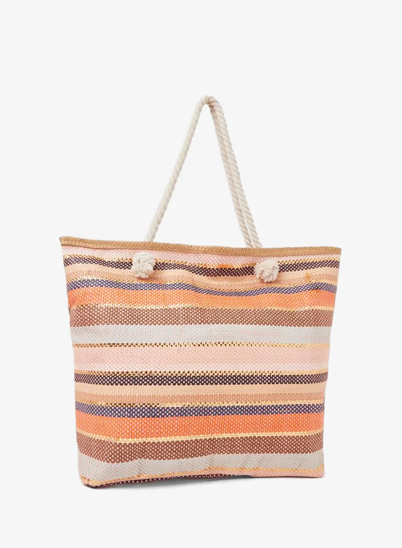 Styli Striped Woven Beach Tote Bag
