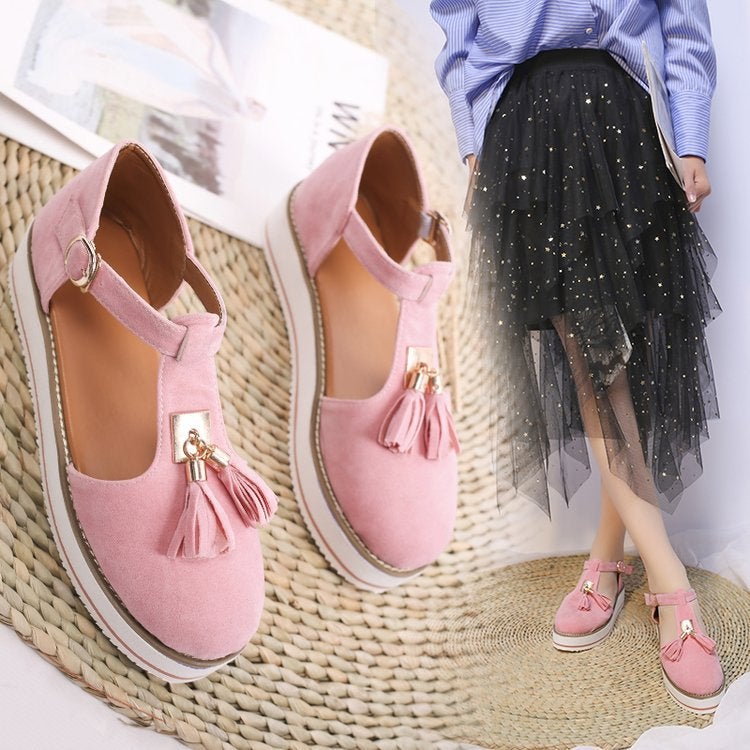 2020 Summer independent station wish explosion thick bottom tassel buckle large size ladies casual sandals women's shoes - Image 5
