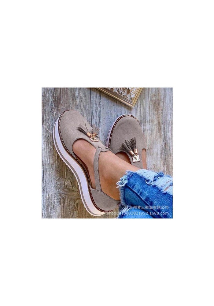 2020 Summer independent station wish explosion thick bottom tassel buckle large size ladies casual sandals women's shoes - Image 1