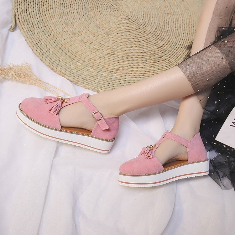 2020 Summer independent station wish explosion thick bottom tassel buckle large size ladies casual sandals women's shoes - Image 3