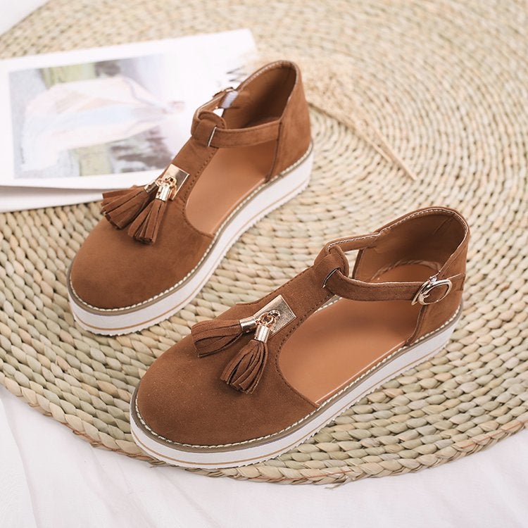 2020 Summer independent station wish explosion thick bottom tassel buckle large size ladies casual sandals women's shoes - Image 4