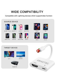 ARNOTEC محول HDMI من iPhone إلى TV iPad إلى HDMI 1080P HD Digital AV Adapter (لا يحتاج إلى طاقة) موصل شاشة مزامنة الفيديو والصوت متوافق مع iPhone 14/13/12/11/X/8/iPad/إلى شاشة العرض HDTV  - Image 4