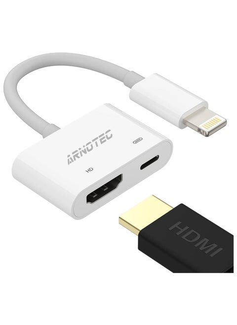 محول HDMI من iPhone إلى TV iPad إلى HDMI 1080P HD Digital AV Adapter (لا يحتاج إلى طاقة) موصل شاشة مزامنة الفيديو والصوت متوافق مع iPhone 14/13/12/11/X/8/iPad/إلى شاشة العرض HDTV