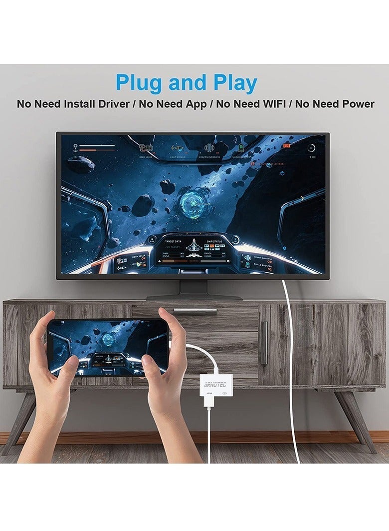 ARNOTEC محول HDMI من iPhone إلى TV iPad إلى HDMI 1080P HD Digital AV Adapter (لا يحتاج إلى طاقة) موصل شاشة مزامنة الفيديو والصوت متوافق مع iPhone 14/13/12/11/X/8/iPad/إلى شاشة العرض HDTV - Image 4