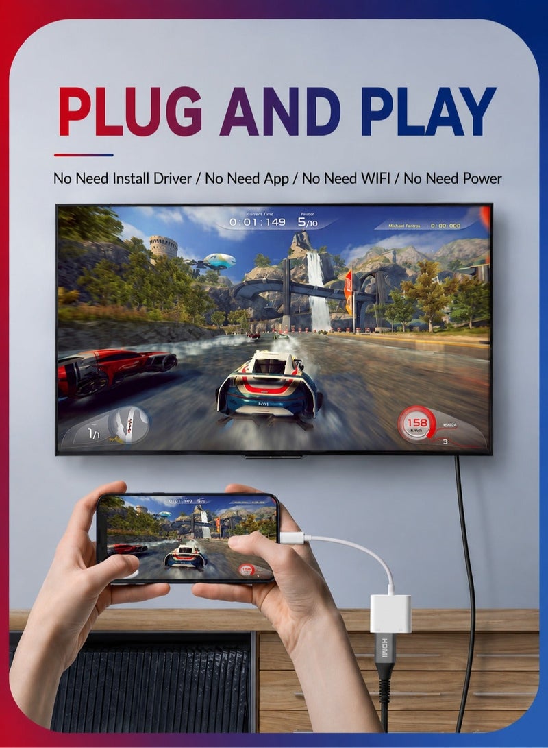 ARNOTEC محول HDMI من iPhone إلى TV iPad إلى HDMI 1080P HD Digital AV Adapter (لا يحتاج إلى طاقة) موصل شاشة مزامنة الفيديو والصوت متوافق مع iPhone 14/13/12/11/X/8/iPad/إلى شاشة العرض HDTV - Image 5