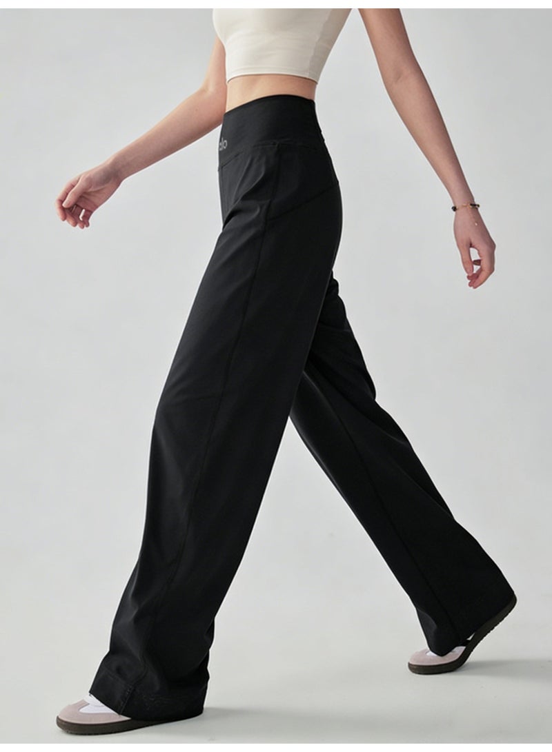 Alo Yoga Alo Women's High Waist Wide Leg Pants - Smooth Casual Pants with Minimalist Logo, Suitable for Sports, Leisure and Daily Wear (Black) - Image 4